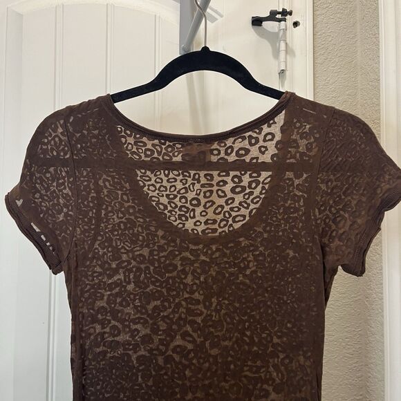 The PJ Shop Brown Animal Print Leopard Cheetah Teal Cross Sheer Top Women Size M - Picture 8 of 10
